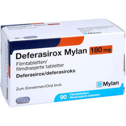Abbildung: Deferasirox Mylan 180 mg Filmtabletten 90 St, Filmtabletten PZN 17201694