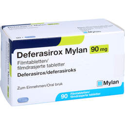 Abbildung: Deferasirox Mylan 90 mg Filmtabletten 90 St, Filmtabletten PZN 17202038