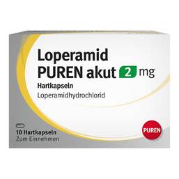 Abbildung: Loperamid Puren akut 2 mg Hartkapseln 10 St, Hartkapseln PZN 17203492