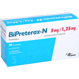 Abbildung: Bipreterax N 5 mg / 1,25 mg Filmtabletten 90 St, Filmtabletten PZN 17204907