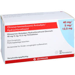 Abbildung: Olmesartan / Amlodipin / HCT Glenmark 40 / 5 / 12,5mg Fta 98 St, Filmtabletten PZN 17205781