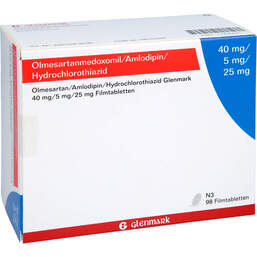 Abbildung: Olmesartan / Amlodipin / HCT Glenmark 40 / 5 / 25mg Fta 98 St, Filmtabletten PZN 17205841