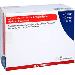 Abbildung: Olmesartan / Amlodipin / HCT Glenmark 40 / 10 / 25mg Fta 98 St, Filmtabletten PZN 17205893