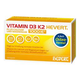 Abbildung: Vitamin D3 K2 Hevert plus Ca Mg 1.000 I.E. / 2 Kapseln Kapseln, 120 St PZN 17206734