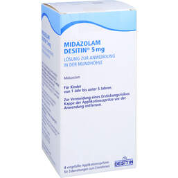 Abbildung: Midazolam Desitin 5mg Lösung z.Anwend.i.d.Mundhöhle 4 St, Fertigspritzen PZN 17230419
