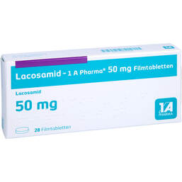 Abbildung: Lacosamid-1A Pharma 50 mg Filmtabletten 28 St, Filmtabletten PZN 17230632
