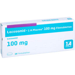 Abbildung: Lacosamid-1A Pharma 100 mg Filmtabletten 28 St, Filmtabletten PZN 17230661