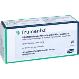 Abbildung: Trumenba 0,5 ml Injektionssuspen.in einer Fertigspritze 1 St, Injektionssuspension PZN 17230862