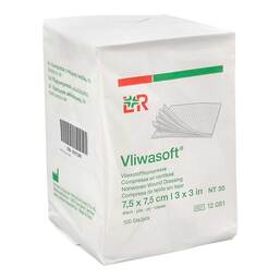 Abbildung: Vliwasoft Vlieskompressen 7,5x7,5 cm unsteril 4l. 100 St, Kompressen PZN 17241736