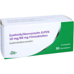 Abbildung: Ezetimib / Atorvastatin Elpen 10 mg / 80 mg Filmtabletten  30 St, Filmtabletten PZN 17244723