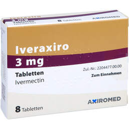 Abbildung: Iveraxiro 3 mg Tabletten 8 St, Tabletten PZN 17247845