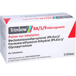 Abbildung: Trimbow 88 / 5 / 9 µg 240ED Pulver zur Inhalation Nexthaler 2 St, Inhalationspulver PZN 17255419