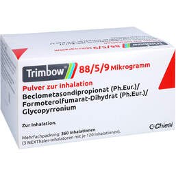 Abbildung: Trimbow 88 / 5 / 9 µg 360ED Pulver zur Inhalation Nexthaler 3 St, Inhalationspulver PZN 17255425