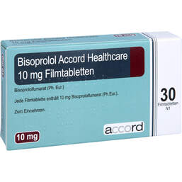 Abbildung: Bisoprolol Accord Healthcare 10 mg Filmtabletten 30 St, Filmtabletten PZN 17271074