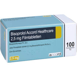 Abbildung: Bisoprolol Accord Healthcare 2,5 mg Filmtabletten 100 St, Filmtabletten PZN 17271140