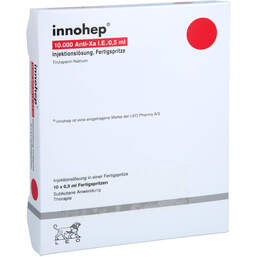 Abbildung: Innohep 10.000 Anti-Xa I.E. / 0,5 ml Injektionslösung i.e.FS 10 St, Injektionslösung in einer Fertigspritze PZN 17293058