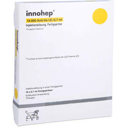 Abbildung: Innohep 14.000 Anti-Xa I.E. / 0,7 ml Injektionslösung i.e.FS 10 St, Injektionslösung in einer Fertigspritze PZN 17293070