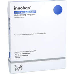 Abbildung: Innohep 18.000 Anti-Xa I.E. / 0,9ml Injektionslösung i.e.FS 10 St, Injektionslösung in einer Fertigspritze PZN 17293101