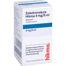 Abbildung: Zoledronsäure Hikma 4 mg / 5 ml Konzentrat z.Her.einer Infusionsl. 1 St, Infusionslösungskonzentrat PZN 17293561