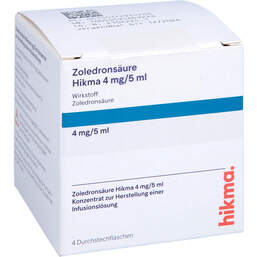 Abbildung: Zoledronsäure Hikma 4 mg / 5 ml Konzentrat z.Her.einer Infusionsl. 4 St, Infusionslösungskonzentrat PZN 17293578