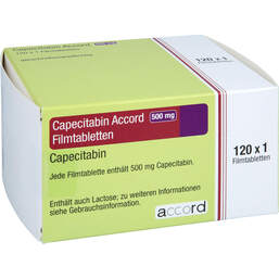 Abbildung: Capecitabin Accord 500 mg Filmtabletten 120 St, Filmtabletten PZN 17299279