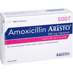 Abbildung: Amoxicillin Aristo 500 mg Tabletten 20 St, Tabletten PZN 17302567