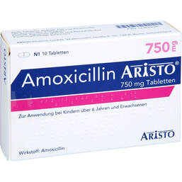 Abbildung: Amoxicillin Aristo 750 mg Tabletten 10 St, Tabletten PZN 17302596