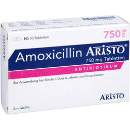 Abbildung: Amoxicillin Aristo 750 mg Tabletten 30 St, Tabletten PZN 17302610