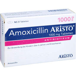 Abbildung: Amoxicillin Aristo 1000 mg Tabletten 20 St, Tabletten PZN 17302656