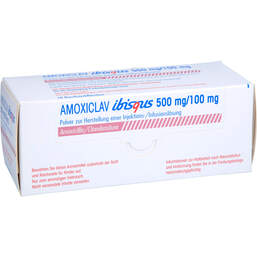 Abbildung: Amoxiclav Ibisqus 500mg / 100mg P.z.H.Injektion - / Infusionsl. 10 St, Pulver zur Herstellung einer Injektions- oder Infusionslsg. PZN 17304626