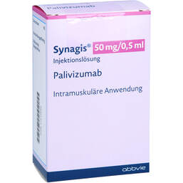Abbildung: Synagis 50 mg Injektionslösung 100 mg / ml Durchstechflasche  1X0.5 ml, Injektionslösung PZN 17312850