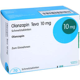 Abbildung: Olanzapin Teva 10 mg Schmelztabletten 70 St, Schmelztabletten PZN 17313341