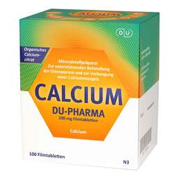 Abbildung: Calcium DU-Pharma 200 mg Filmtabletten 100 St, Filmtabletten PZN 17363741