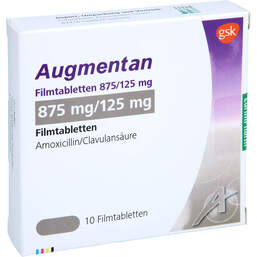 Abbildung: Augmentan 875 / 125 mg Filmtabletten 10 St, Filmtabletten PZN 17363913