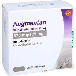 Abbildung: Augmentan 875 / 125 mg Filmtabletten 20 St, Filmtabletten PZN 17363936