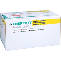 Abbildung: Enerzair Breezhaler 114µg / 46µg / 136µg Hkp.P.z.Inh. 90 St, Hartkapseln mit Pulver zur Inhalation PZN 17366188