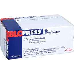 Abbildung: Blopress 8 mg Tabletten 98 St, Tabletten PZN 17370741