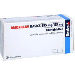 Abbildung: Amoxiclav Basics 875 mg / 125 mg Filmtabletten 24 St, Filmtabletten PZN 17397243