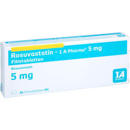 Abbildung: Rosuvastatin-1A Pharma 5 mg Filmtabletten 30 St, Filmtabletten PZN 17412037