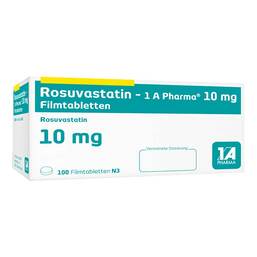 Abbildung: Rosuvastatin-1A Pharma 10 mg Filmtabletten 100 St, Filmtabletten PZN 17412103