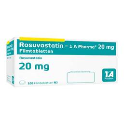Abbildung: Rosuvastatin-1A Pharma 20 mg Filmtabletten 100 St, Filmtabletten PZN 17412161