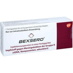 Abbildung: Bexsero Injektionssuspension in einer Fertigspritze 1X0.5 ml, Injektionssuspension PZN 17412184