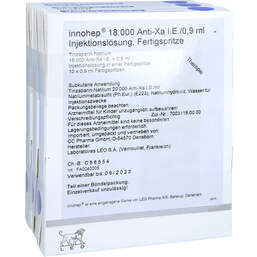 Abbildung: Innohep 18.000 Anti-Xa I.E. / 0,9ml Injektionslösung i.e.FS 30X0.9 ml, Injektionslösung in einer Fertigspritze PZN 17416756