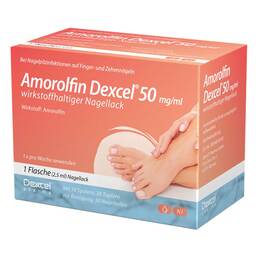 Abbildung: Amorolfin Dexcel® 50 mg/ml wirkstoffhaltiger Nagellack Wirkstoffhaltiger Nagellack, 2.5 ml PZN 17417595