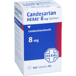 Abbildung: Candesartan Hexal 8 mg Tabletten Dose 100 St, Tabletten PZN 17420597
