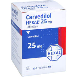 Abbildung: Carvedilol Hexal 25 mg Tabletten Dose 100 St, Tabletten PZN 17420611
