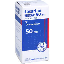 Abbildung: Losartan Hexal 50 mg Filmtabletten Dose 100 St, Filmtabletten PZN 17420769