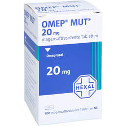 Abbildung: Omep Mut 20 mg magensaftresistente Tabletten Dose 100 St, Tabletten magensaftresistent PZN 17420835