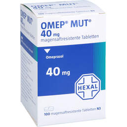 Abbildung: Omep Mut 40 mg magensaftresistente Tabletten Dose 100 St, Tabletten magensaftresistent PZN 17420841