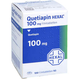 Abbildung: Quetiapin Hexal 100 mg Filmtabletten Dose 100 St, Filmtabletten PZN 17420870